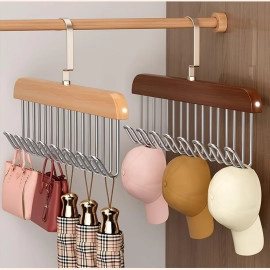 2 pcs Wooden Hangers for Wooden Belt Hanger for Tie 8 Hooks Adjustable Closet Hangers Lingerie Belt Scarf Tie Storage Racks Foldable Hooks Wood Hanger Wardrobe Organizers for Men Women 