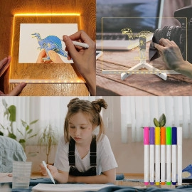 Led Board for Writing, 3D Acrylic LED Message Board, Led Writing Board, Birthday Gift, Rakhi Gift, Acrylic Dry Erase Board with 13 Pen & Stand for Note/Message - 15 x 15 x 1 cm