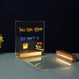 Led Board for Writing, 3D Acrylic LED Message Board, Led Writing Board, Birthday Gift, Rakhi Gift, Acrylic Dry Erase Board with 13 Pen & Stand for Note/Message - 15 x 15 x 1 cm