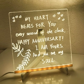 Led Board for Writing, 3D Acrylic LED Message Board, Led Writing Board, Birthday Gift, Rakhi Gift, Acrylic Dry Erase Board with 13 Pen & Stand for Note/Message - 15 x 15 x 1 cm