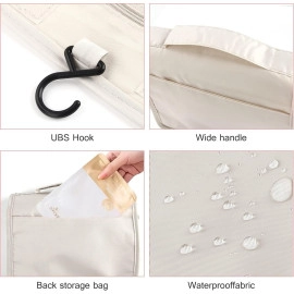 Hanging Toiletry Bag Extra Large Capacity Travel Organizer Bags For Men And Women Durable Waterproof Nylon Makeup Bag For Toiletries,Cosmetics, Brushes, 15 Cm, Beige