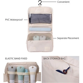 Hanging Toiletry Bag Extra Large Capacity Travel Organizer Bags For Men And Women Durable Waterproof Nylon Makeup Bag For Toiletries,Cosmetics, Brushes, 15 Cm, Beige