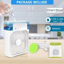 Portable Humidifier Air Cooler Mist Fan Mini Cooler For Home With 3 Speed Mode With Water Spray, 7 Color Led And Timer, Usb Personal Cooler Desk Fan (Usb Powered Mini Ac, White)