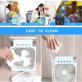 Portable Humidifier Air Cooler Mist Fan Mini Cooler For Home With 3 Speed Mode With Water Spray, 7 Color Led And Timer, Usb Personal Cooler Desk Fan (Usb Powered Mini Ac, White)