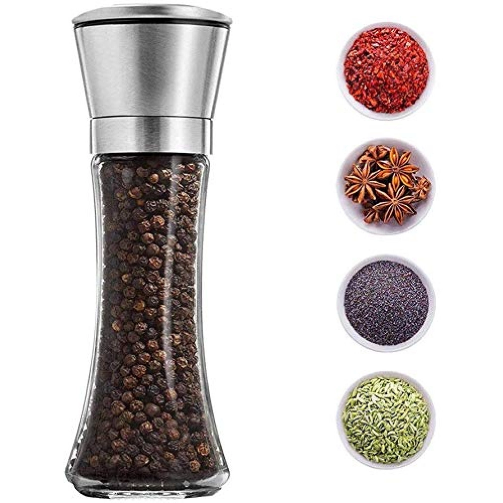 Pepper Grinder or Salt Shaker for Professional Chef - Best Spice Mill with Brushed Stainless Steel, Special Mark, Ceramic Blades and Adjustable Coarseness (Tall Pack 1)