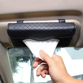 Tissue Papers Holder for Car | Car Sun Visor Tissue Box Holder | PU Leather Dashboard/Backseat Tissue Case for Car/Truck | Auto Car Interior Decoration Accessories | Napkin Holder (Black)