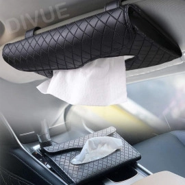 Tissue Papers Holder for Car | Car Sun Visor Tissue Box Holder | PU Leather Dashboard/Backseat Tissue Case for Car/Truck | Auto Car Interior Decoration Accessories | Napkin Holder (Black)