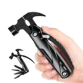 Portable and Lightweight 12-In-1 Multitool Claw Hammer Small Camping Hammer Car Safety Hammer Multifunctional Foldable Hammer Mini Multi Tool with Hammer for Outdoor Camping Hiking Household