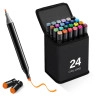 24 Pcs Dual Tip Alcohol Markers Set, Non-Toxic Art Supplies With Carry Case Set Colour Broad Drawing Sketching (24) Black