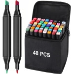 48 Pcs Dual Tip Alcohol Markers Set, Non-Toxic Art Supplies For Kids & Adults, Books Pen With Carry Case Set Colour Broad Drawing Sketching (48), Multicolor