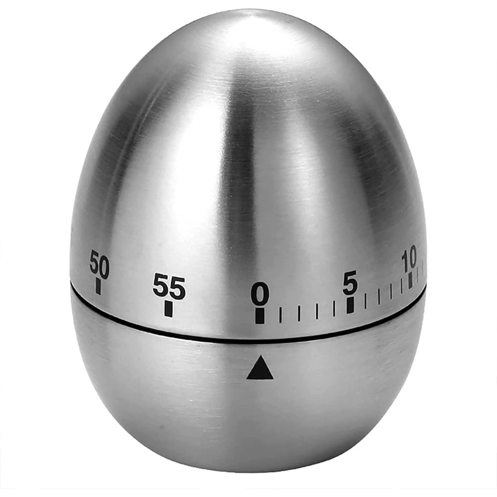 New Mechanical Egg Shape Kitchen Timer Stainless Steel Machinery Count Down Reminder Alarm Clock with 60 Minutes for Cooking （Silver，Egg Shape）