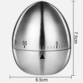 New Mechanical Egg Shape Kitchen Timer Stainless Steel Machinery Count Down Reminder Alarm Clock with 60 Minutes for Cooking （Silver，Egg Shape）