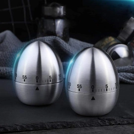 New Mechanical Egg Shape Kitchen Timer Stainless Steel Machinery Count Down Reminder Alarm Clock with 60 Minutes for Cooking （Silver，Egg Shape）