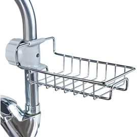 Kitchen Sink Caddy Organizer Over Faucet Sponge Holder, Stainless Steel Heavy Duty Thickening Hanging Faucet Drain Rack for Scrubbers, Soap, Bathroom (Faucet Sponge Holder)