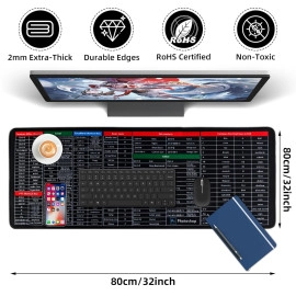 Quick Key Super Large Anti-Slip Keyboard Pad - with Office Software Shortcuts Pattern,Anti-Slip Keyboard Pad with Shortcuts, 31.5 * 11.8in Large Mouse Pad for Desk, Keyboard Mats for Desk