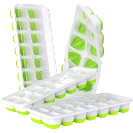 Ice Cube Trays, Easy-Release Silicone & Flexible 14-Ice Cube Trays with Spill-Resistant Removable Lid, LFGB Certified and BPA Free, for Cocktail, Freezer, Stackable Ice Trays (Green)