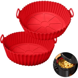 Washable Air Fryer Silicone Pot with Ear Handles, Air Fryer Liner Silicone Baking Tray Easy to Clean, 6.5 in Bottom, Nonstick Reusable Air Fryer Basket, Heat Resistance Pack of 1 