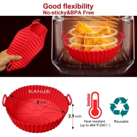 Washable Air Fryer Silicone Pot with Ear Handles, Air Fryer Liner Silicone Baking Tray Easy to Clean, 6.5 in Bottom, Nonstick Reusable Air Fryer Basket, Heat Resistance Pack of 1 