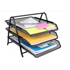 3 Tier Document, File, Paper, Letter, Office, Desktop Tray Organizer file organiser, 3 Tier Metal Mesh A4 Files Documents Papers Folders Holder Desk Organizer –(Black)