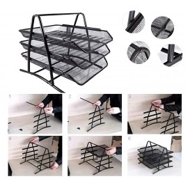 3 Tier Document, File, Paper, Letter, Office, Desktop Tray Organizer file organiser, 3 Tier Metal Mesh A4 Files Documents Papers Folders Holder Desk Organizer –(Black)