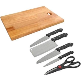 Stainless Steel Kitchen  Knife Set with Wooden Chopping Board & Scissor Vegetable & Meat Cutting 