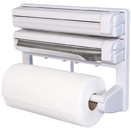 Triple Paper Dispenser | 3 in 1 Foil Cling Film Tissue Paper Roll Holder for Kitchen with Spice Rack | Kitchen Triple Paper Roll Dispenser & Holder for Tissue Paper Roll/Foil/Cling Wrap (Multi)