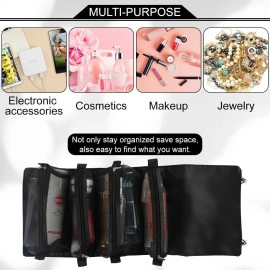 4 in 1 Foldable Toiletry Bag for Travel Detachable Makeup Pouch Cosmetic Organizer Bag for Women (Black)