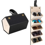 Sunglasses Organizer with 5 Slots, Multiple Travel Sunglasses Organizer Case, Foldable Eyeglassses Storage Box, PU Leather Hanging Sunglasses Storage Case for Women Men