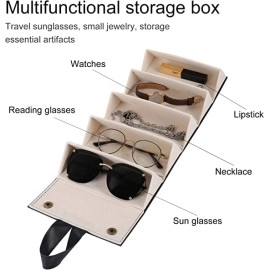 Sunglasses Organizer with 5 Slots, Multiple Travel Sunglasses Organizer Case, Foldable Eyeglassses Storage Box, PU Leather Hanging Sunglasses Storage Case for Women Men