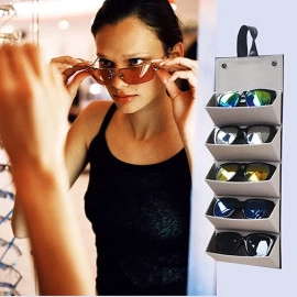 Sunglasses Organizer with 5 Slots, Multiple Travel Sunglasses Organizer Case, Foldable Eyeglassses Storage Box, PU Leather Hanging Sunglasses Storage Case for Women Men