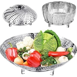 Vegetable Steamer Basket Punching Food Drain Bowl Basket Foldable Vegetable Steamer for Cooking (30 cm)