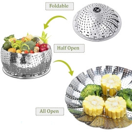 Vegetable Steamer Basket Punching Food Drain Bowl Basket Foldable Vegetable Steamer for Cooking (30 cm)