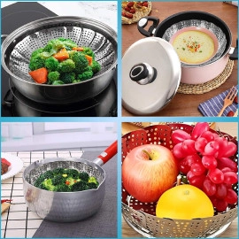 Vegetable Steamer Basket Punching Food Drain Bowl Basket Foldable Vegetable Steamer for Cooking (30 cm)