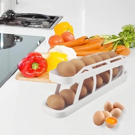 Rolling Egg Holder for Refrigerator,2 Tier Automatically Rolling Egg Dispenser, Space-Saving Rolling Eggs Dispenser, Anti-slip Bottom Rolling Egg Holder Automatically for Refrigerator Storage