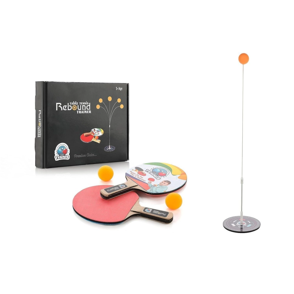 Base Training Practice Set for Table Tennis Trainer Rebound Rackets and Balls: 1 Piece Training Stand with Accessory | 1 Pieces Premium Wooden TT Rackets | 1 Pieces Table Tennis Balls