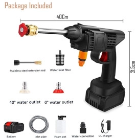 Wireless High Pressure Washer for Car Washing 48V Rechargeable Electric Pressure Washer Gun Machine Tool for Bike, Cleaning, Gardening with Adjustable 3 in 1 Nozzle and 5M Hose Pipe