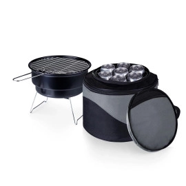 Portable BBQ Grill with Cooler Carry Bag 2 in1 Barbecue Oven Folding Table Camping Hiking Outdoor Garden Charcoal Grill Picnic Cooking Stove-(Black-1Pcs)