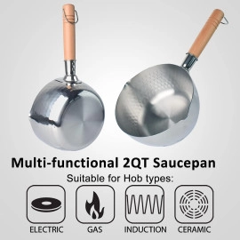 Traditional Japanese Saucepan | Non-Stick Aluminium Sauce Pan Milk Pot with Wooden Handle Pouring Spout for Soup & Noodles | Sugar and Chocolate Melting Pot (Silver-18CM,1-Pcs) |1.80 liter