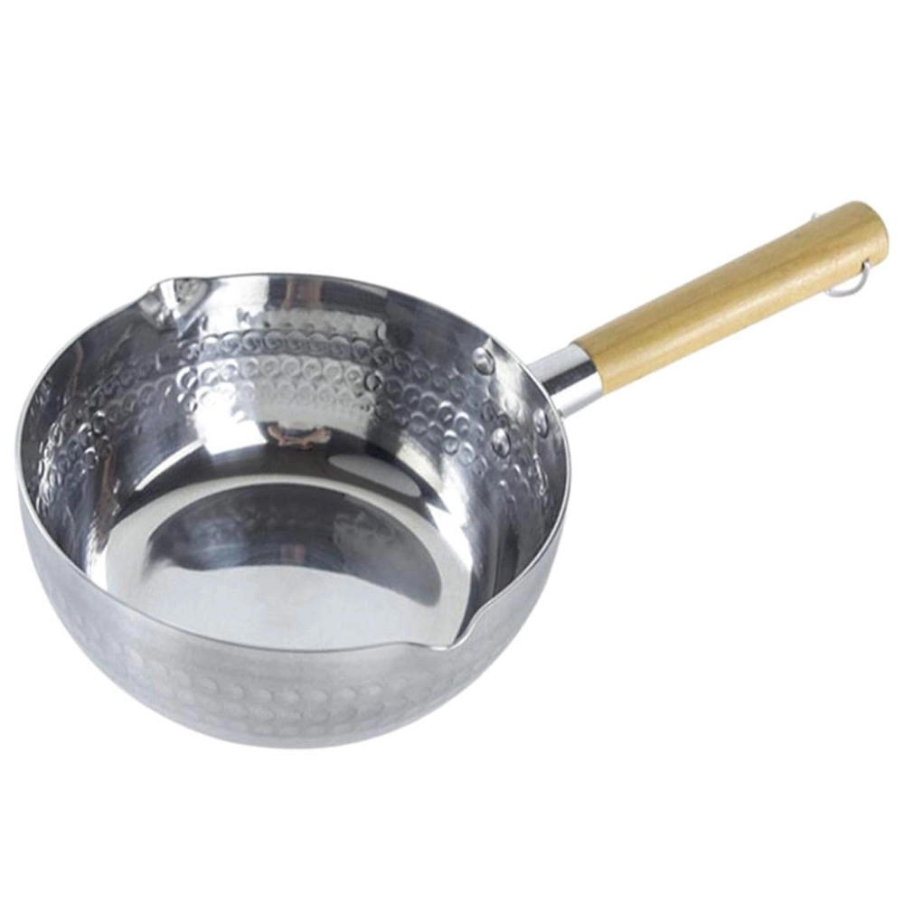 Traditional Japanese Saucepan | Non-Stick Aluminium Sauce Pan Milk Pot with Wooden Handle Pouring Spout for Soup & Noodles | Sugar and Chocolate Melting Pot (Silver-18CM,1-Pcs) |1.80 liter