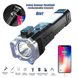 Torch Light,LED 3W Torch Light Rechargeable Torch Flashlight,Long Distance Beam Range Car Rescue Torch with Hammer Window Glass and Seat Belt Cutter Built Portable Rechargeable Torch LED