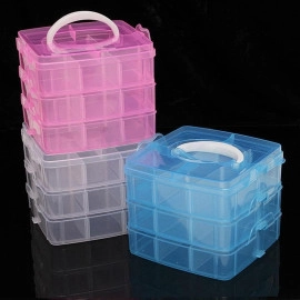 3 Layer-30 Grid Transparent Plastic Organizer Jewellery Craft Accessories Storage Box/Basket/Container with Collapsible and Removable Dividers, Cosmetic Vanity Box,pack of 1,color:-Blue