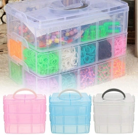 3 Layer-30 Grid Transparent Plastic Organizer Jewellery Craft Accessories Storage Box/Basket/Container with Collapsible and Removable Dividers, Cosmetic Vanity Box,pack of 1,color:-Blue