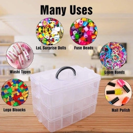 3 Layer-30 Grid Transparent Plastic Organizer Jewellery Craft Accessories Storage Box/Basket/Container with Collapsible and Removable Dividers, Cosmetic Vanity Box,pack of 1,color:-Blue