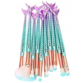 Soft Bristle Beauty  Mermaid Makeup Brush Set Chubby Fish Soft Nylon Bristles Beauty Brushes Kit Foundation Blending Blush Concealer Cosmetic Tools Washing Board&Lash Brush