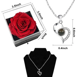 Gifts For Girlfriend,Wife,Love-Marriage Anniversary Gift For Wife Preserved Rose Flower With Heart Necklace-Valentine Gift For Girlfriend/ Cute Birthday Gift For Wife Special Love,Adult