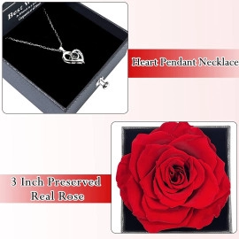 Gifts For Girlfriend,Wife,Love-Marriage Anniversary Gift For Wife Preserved Rose Flower With Heart Necklace-Valentine Gift For Girlfriend/ Cute Birthday Gift For Wife Special Love,Adult