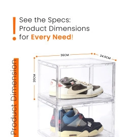 Shoe Storage Organizer, Set of 1 Transparent Heavy-Duty Sneaker Box, Stackable Storage Box with Magnetic Closure, Easy Installation Foldable Large Box, Fits Size UK14, Plastic