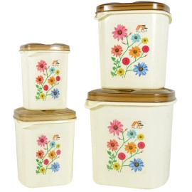 Kitchen Storage Container flower 500 ml, 1000 ml, 2000 ml, 3000 ml Plastic Tea Coffee & Sugar Container (SET 4 PCS)