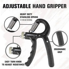 Hand Gripper Set of 5, Finger exercise equipment Hand Grip for Gym, Hand Grip strengthener & Hand Exercise equipment, Mobile app with 5 eBooks and 50 plus Videos, Black