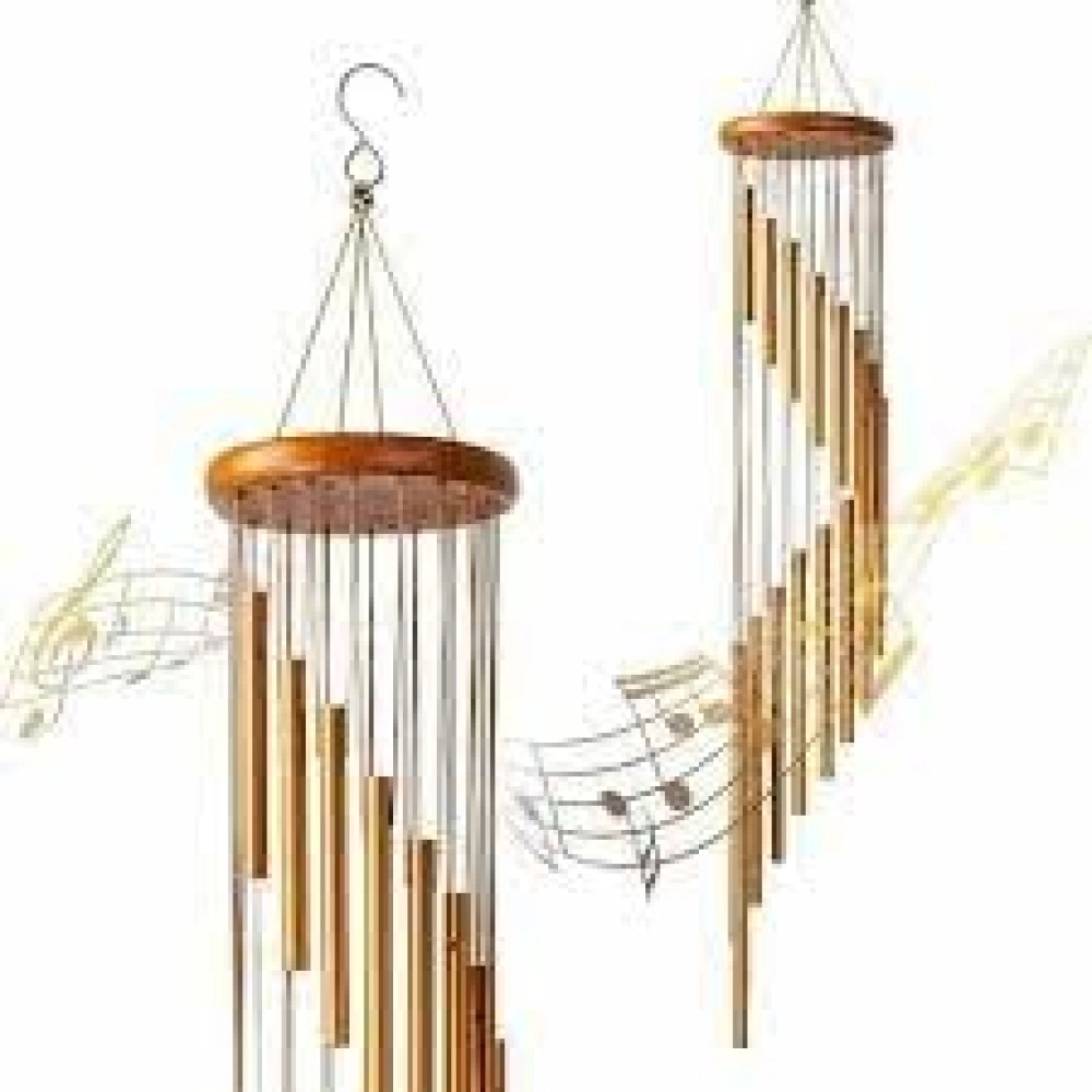 Classic 15 Aluminum Tubes Rotate Wind Chimes Tube Tones Magical Sounds for Home Decoration Metal Feng Shui Vastu Windchime Pipes Rods for Positive Vibrations Energy Flow 